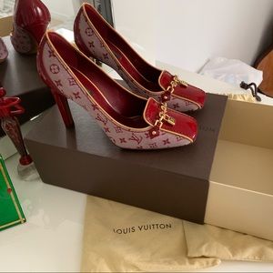 Louis Vuitton Red Monogram Canvas Leather Pumps